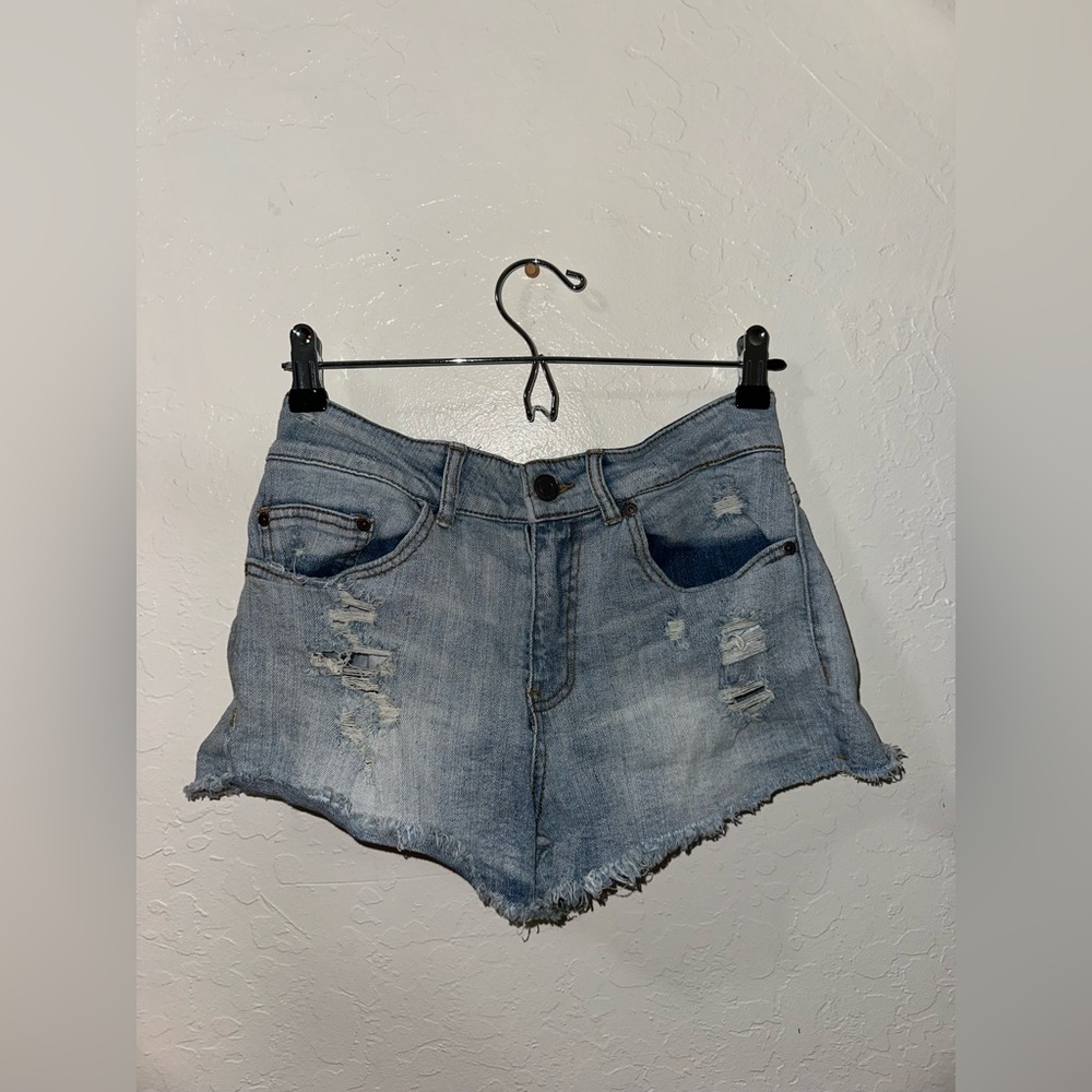eunina Light Blue Distressed Denim Cutoff Shorts